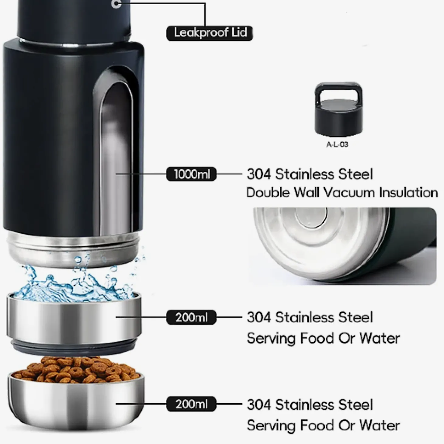 Blue Portable Human / Dog Stainless Steel Adventure Drink Bottles