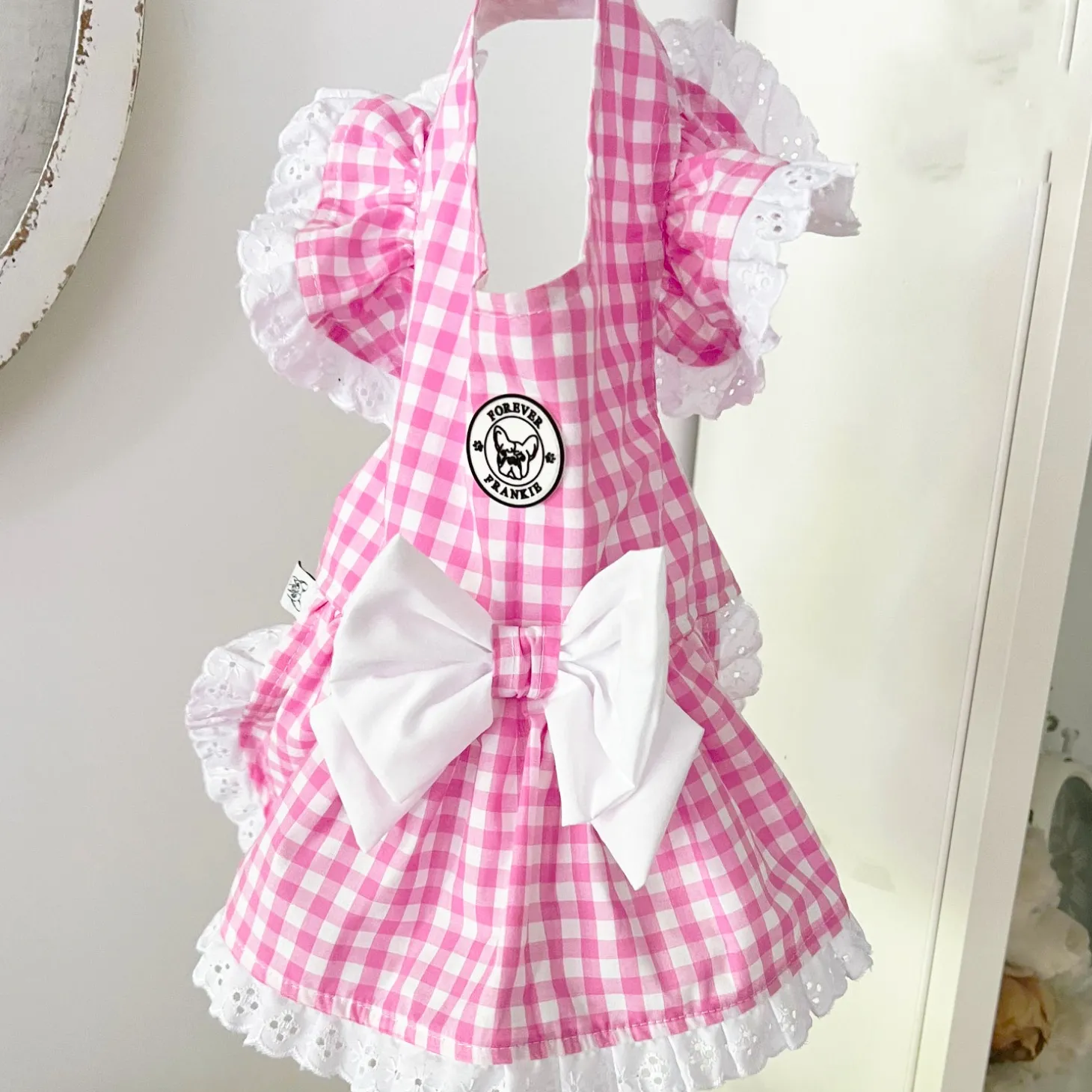 Pink Gingham Ruffle Dog Dress with bow (Limited Edition)