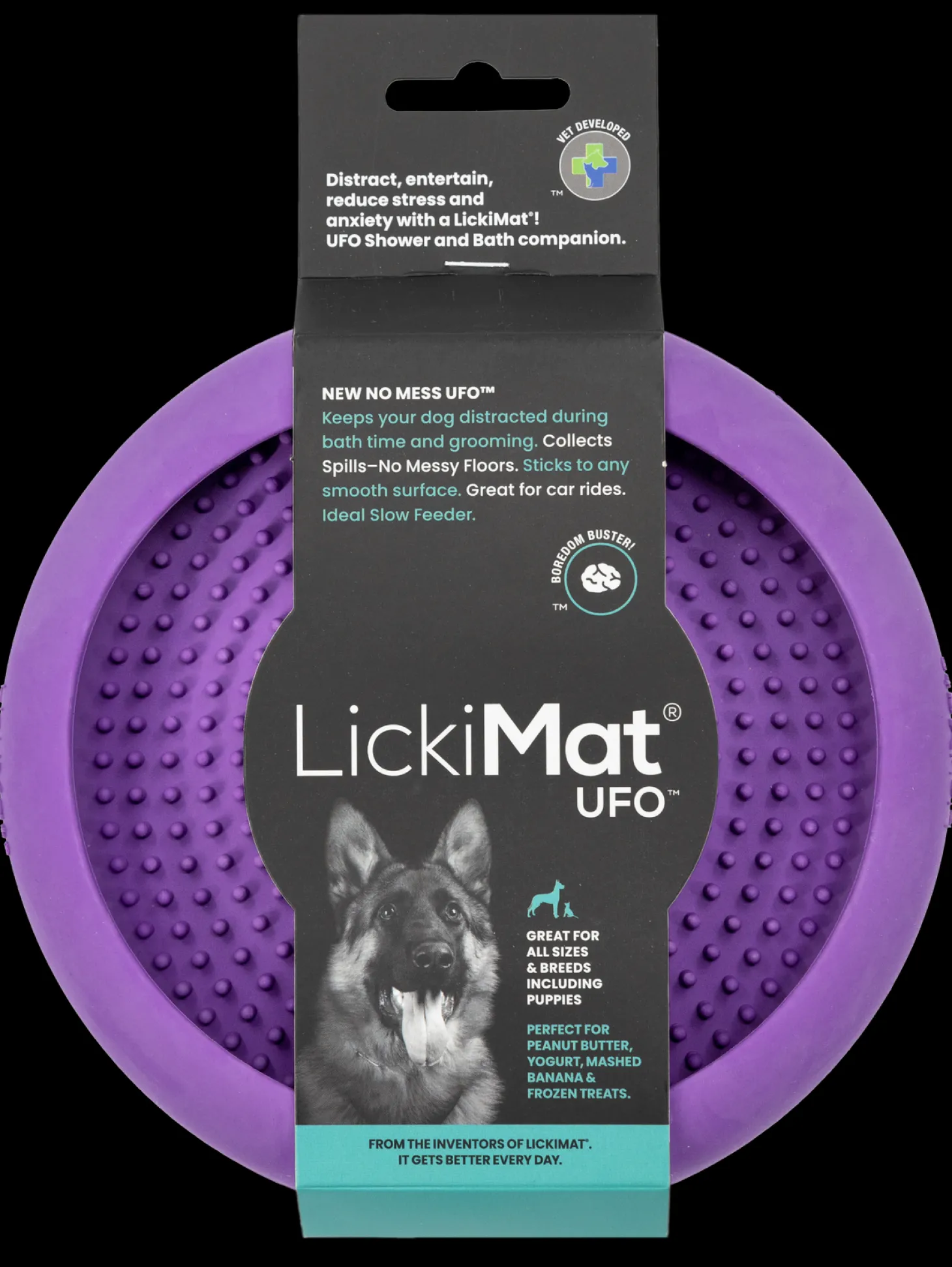 Purple Lickimat UFO Slow Food Anti-Anxiety Licking Dog Bowl