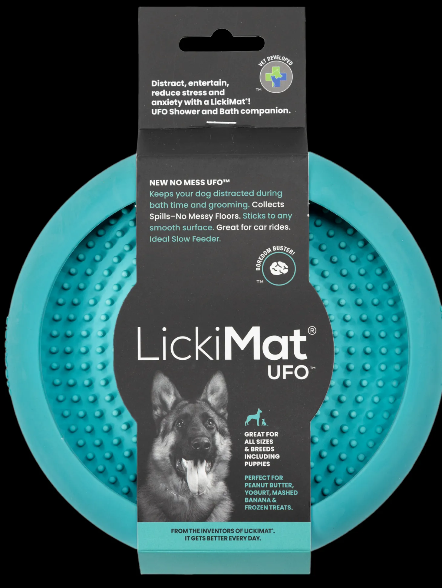 Turqouise Lickimat UFO Slow Food Anti-Anxiety Licking Dog Bowl